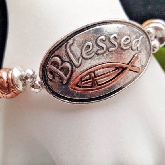 Southwestern Christian Stretch Bracelet Fish Symbol Blessed Multi Color Western - Picture 5 of 5